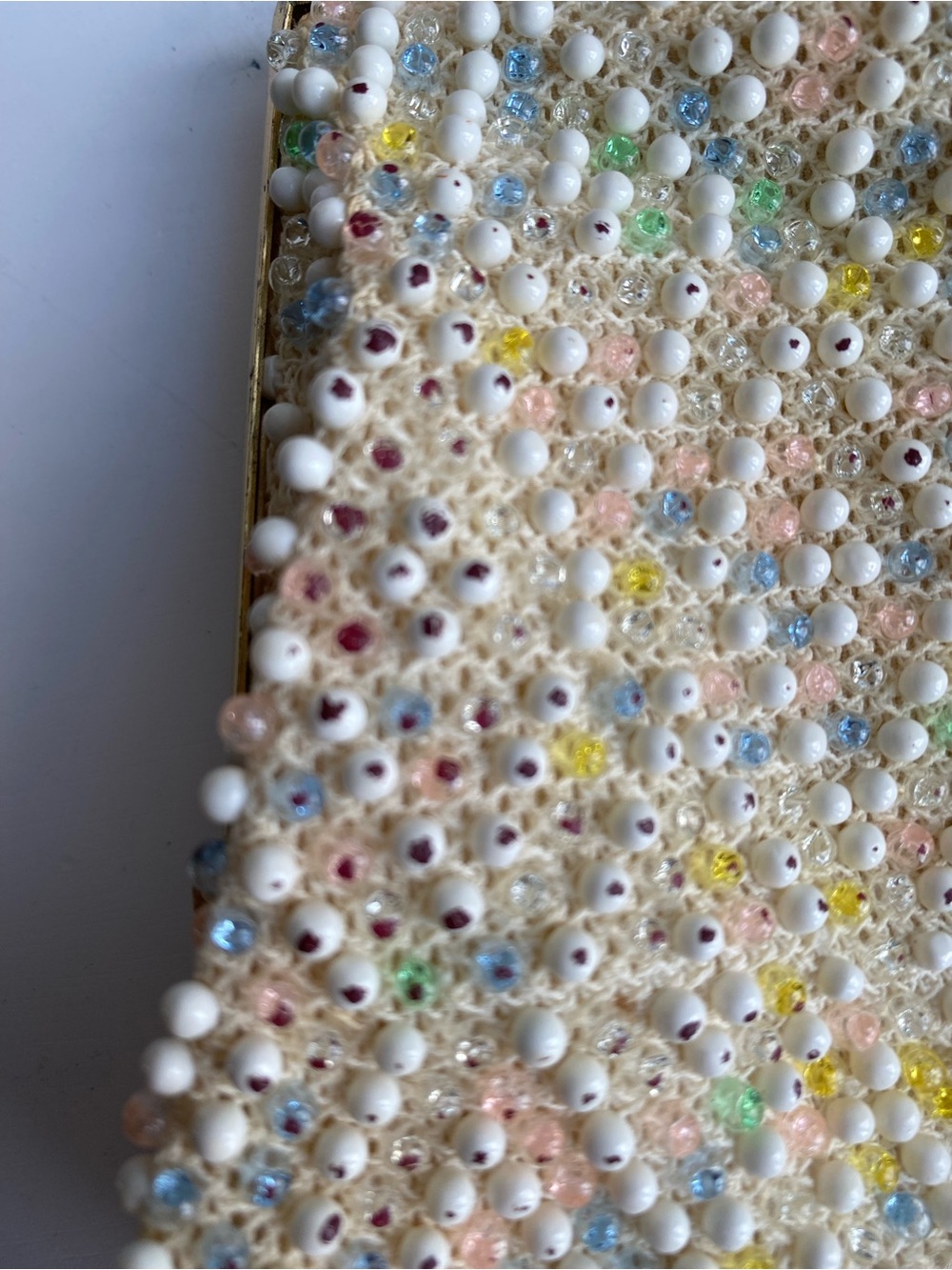Vintage Corde Bead Purse - Beaded Pearl Accent Clutch - Picture 6 of 10
